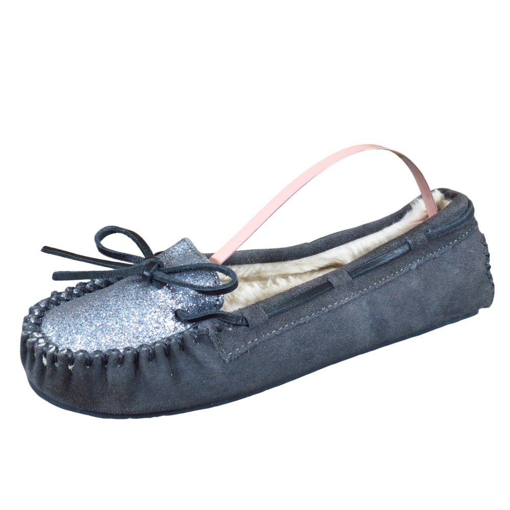 Minnetonka Cally Women Slipper Size 6 Indoor Outdoor Charcoal Gray Suede Glitter